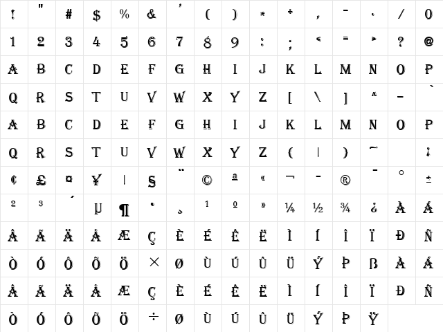 Tangiers Normal  glyph index
