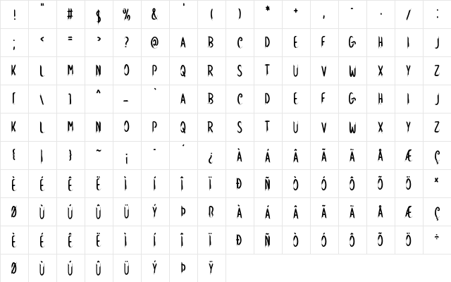Rockwork Regular  glyph index