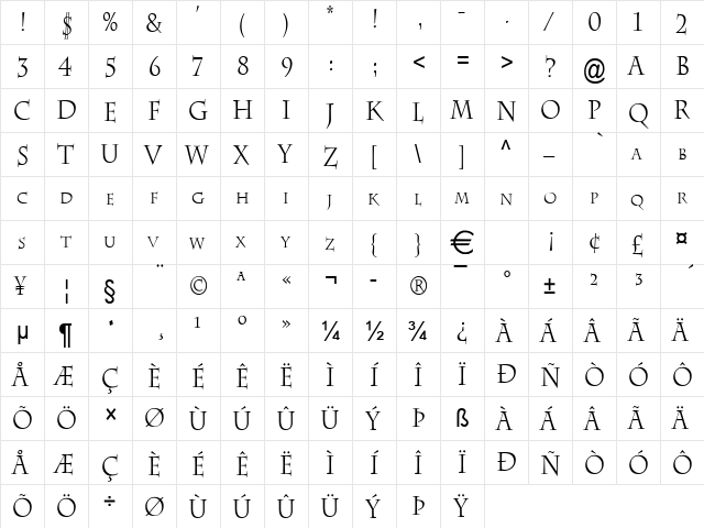 ChazCondensed Normal  glyph index