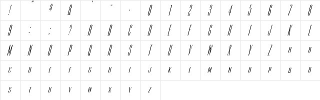Rothman Italic Italic  glyph index