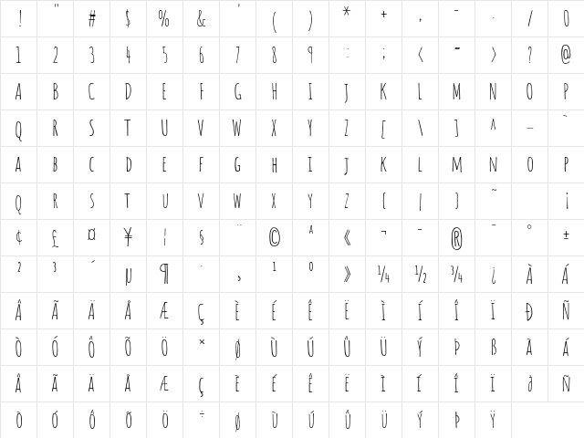 Amatic SC Regular  glyph index