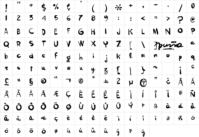 kokekoko Regular  glyph index