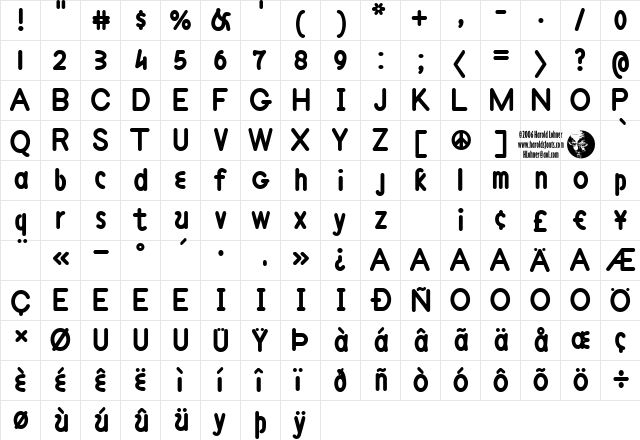 Philadelphia LineBold Aligned Regular  glyph index