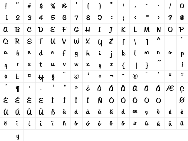 Hudson Regular  glyph index