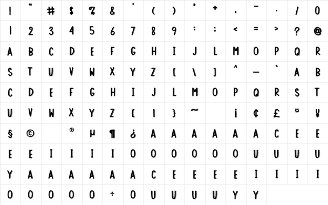 SUNRISE CRESSDA Regular  glyph index