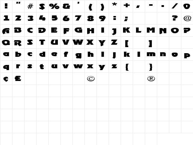 Blue Jeans 2 Regular  glyph index