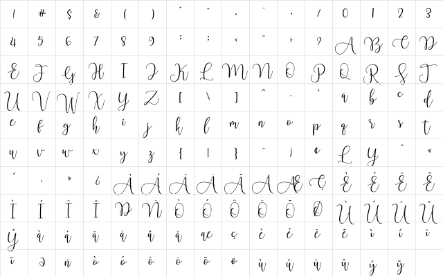 Chourush Regular  glyph index