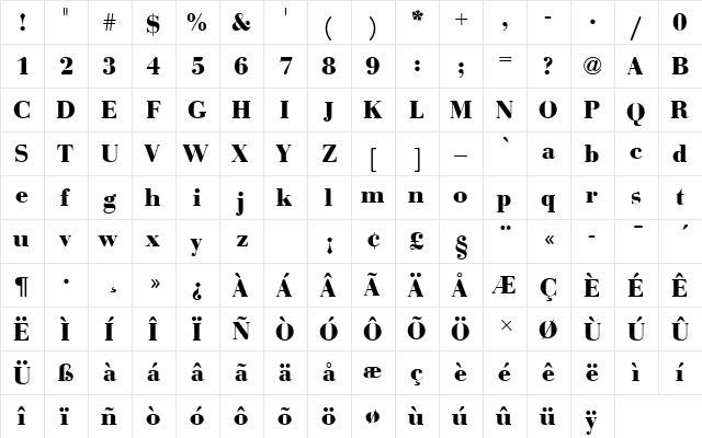 BauerBodDBolRo1 Regular  glyph index