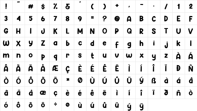 Hey Comic Regular  glyph index