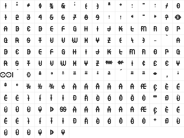 Luncheonette NF Regular  glyph index