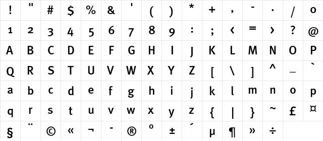 MetaMediumC Regular  glyph index