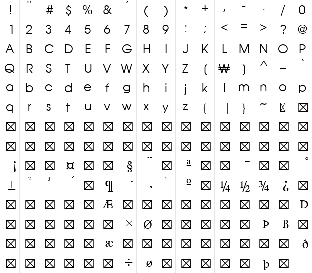 ,&#57092&#57140 Regular  glyph index