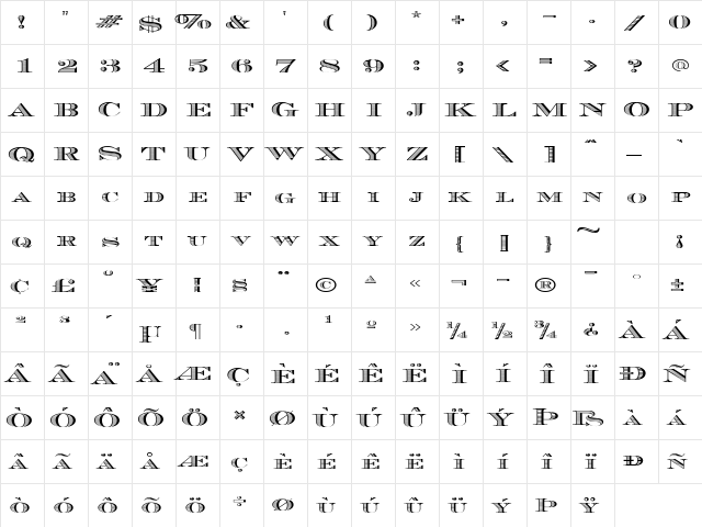 CashExtended Regular  glyph index