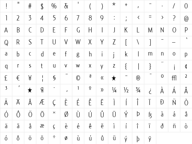 RelayCond-Light Regular  glyph index