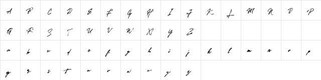 GoldenSignature Regular  glyph index