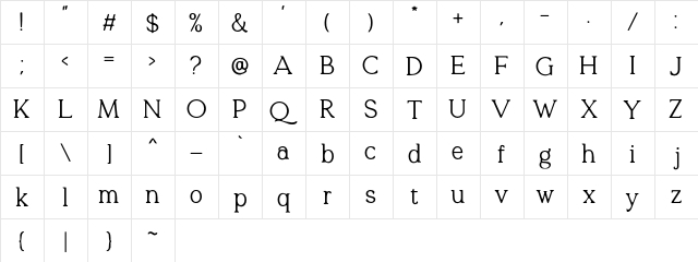 Quelity DEMO Regular  glyph index