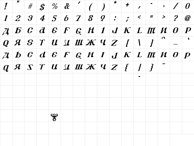 csar italic Italic  glyph index