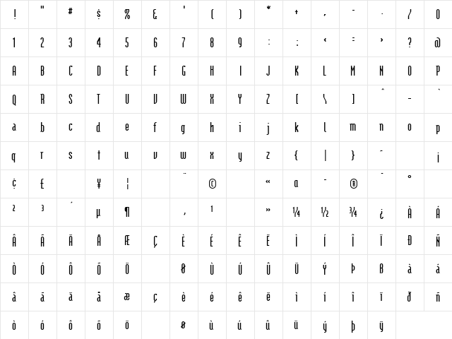 ModulaBold Bold  glyph index