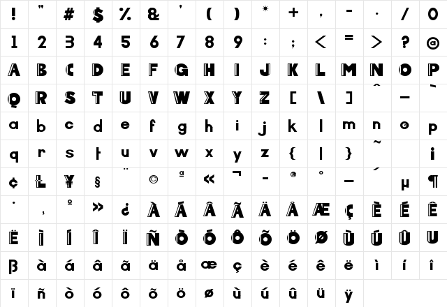 Arcoverde Regular  glyph index