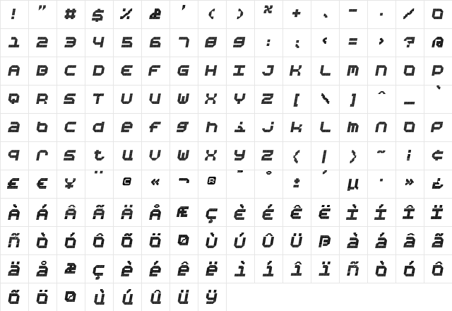 Bpositive Medium Italic  glyph index
