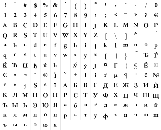 GaramondNo4CyrTCYMed Regular  glyph index