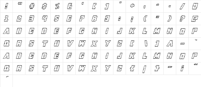 King Commando Riddled III Italic Italic  glyph index
