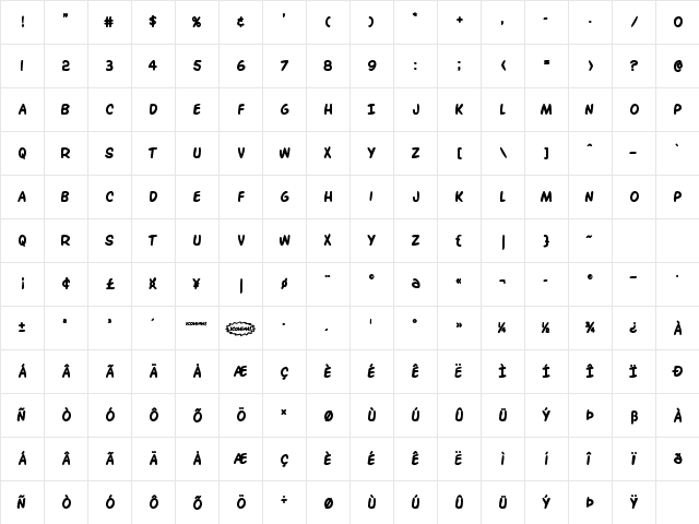 Overstreet Bible Bold Bold  glyph index