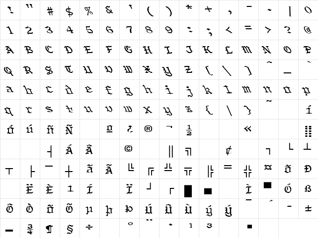 Olde World-Bold Wd Lefty Regular  glyph index