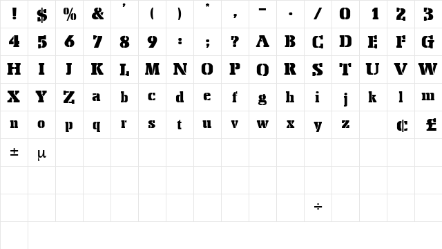 ForkliftDisplaySSK Regular  glyph index