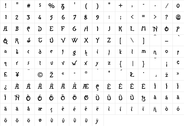 CrazyDaisy Regular  glyph index