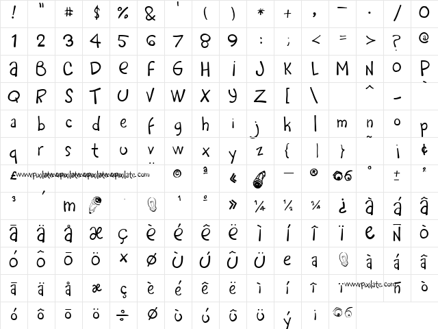 Rafa Regular  glyph index