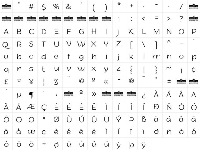 Arturo Trial ExtraLight  glyph index