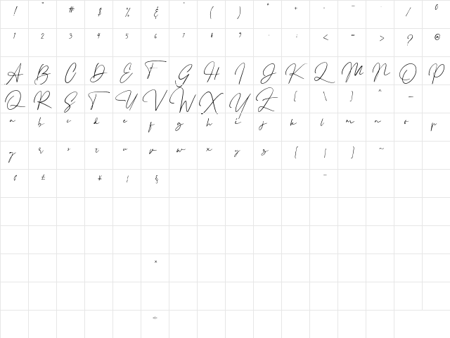 Binetta Signature Regular  glyph index