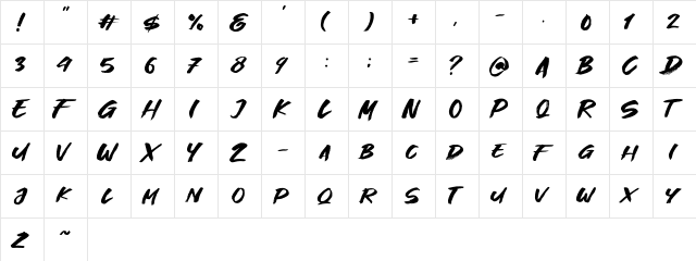Great Fighter Regular  glyph index