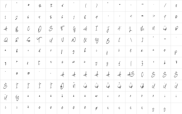 Sabina Angellica Regular  glyph index