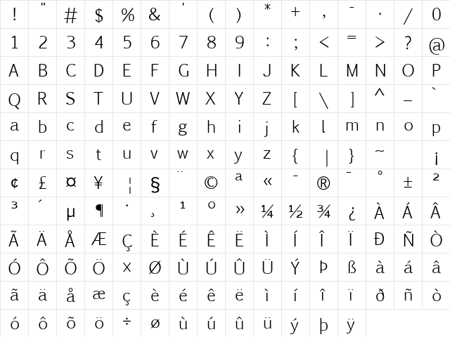 Pigiarniq Light Regular  glyph index