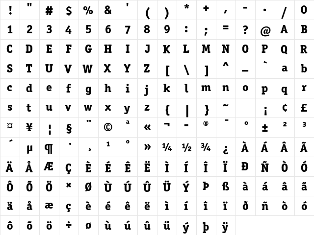 OfficinaSerITCStd ExtraBold  glyph index