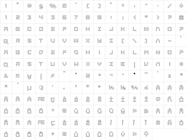 Tempest Apache Outline Outline  glyph index