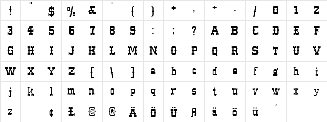 Western Normal  glyph index
