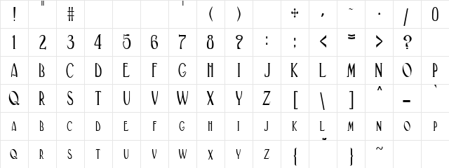 GatsbyCondensed Regular  glyph index