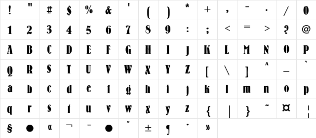 BernhardC Regular  glyph index