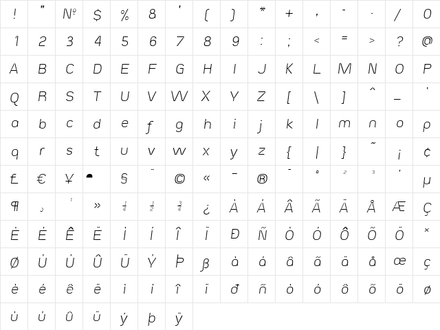 Eunuverse Italic  glyph index