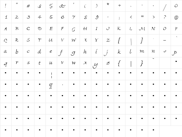 QTFlorencia Regular  glyph index