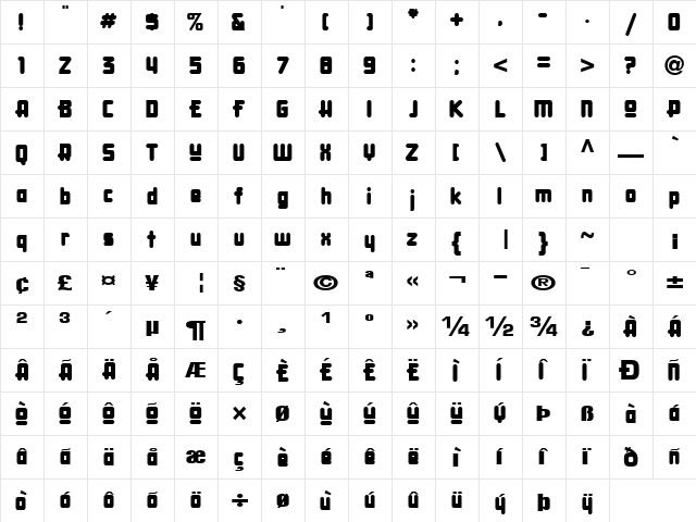 Just Regular  glyph index