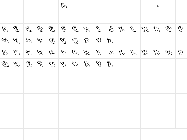 Cartoon Slant 1 Regular  glyph index