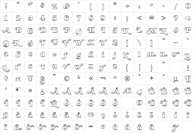 Bookman Regular  glyph index