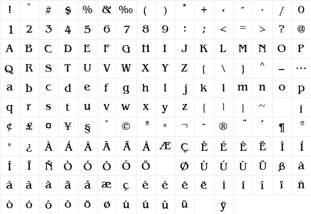 ExpressDecoLightSSK Regular  glyph index