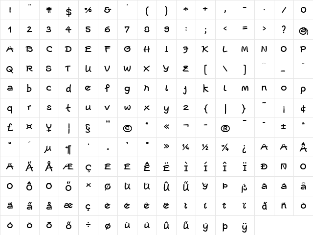 Escript LT Light Bold  glyph index