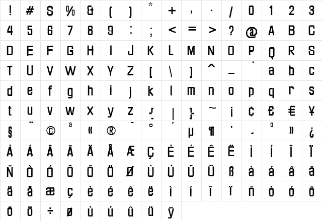 Red Tape Plain Regular  glyph index