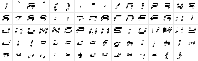 Coot_stripe Italic  glyph index